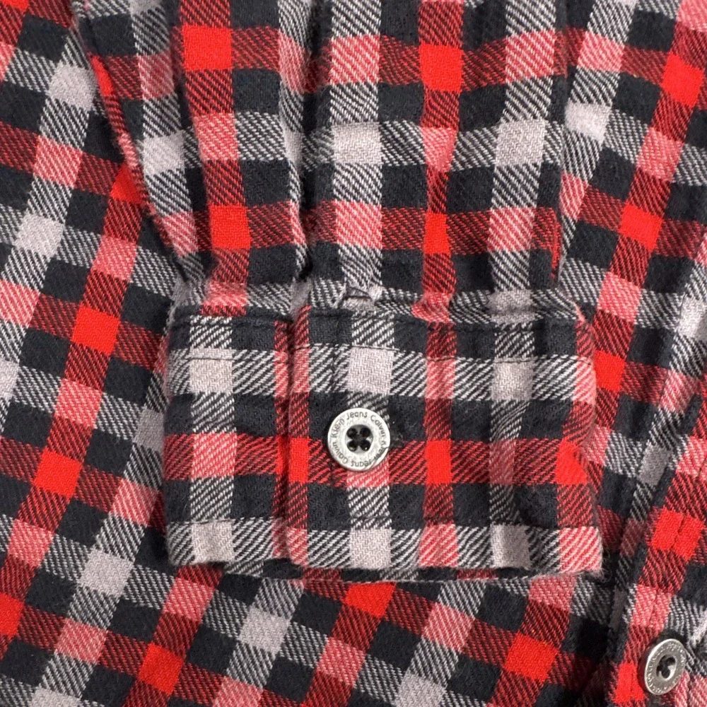 Calvin Klein Jeans Boys Youth Size 6 Red Black Plaid Flannel Button Front Shirt